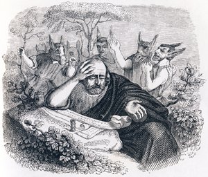 Demokrat (460-370 př. Kr.). a Abderitany. (Dopis od Hippokrata) - Bajky od La Fontaina od Grandville