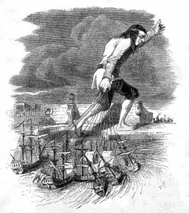 Ilustrace ke knize Gulliverovy cesty, kterou napsal Jonathan Swift