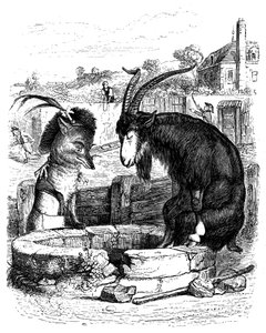Le fox et le goat: fable by La Fontaine illustrated by Grandville.