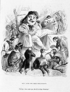 Výsměch moci dramatického kritika. Karikatura v knize "Jérôme Paturot hledá společenské postavení" od Louise Reybauda od Grandville