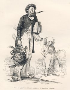 Bylo velkou chybou vzít našim básníkům klasický náhubek. Ilustrované viněty od JJ Granvillea. Rytina signovaná Breviere v části nazvané "Le premier feuilleton de Pistolet", kterou napsal Jules Janin v "Scenes de la vie privee et publique des an od Grandville
