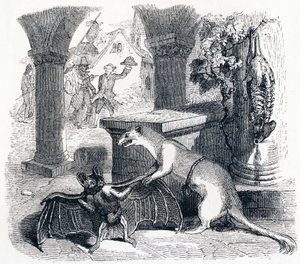 Netopýr a dvě lasičky - Bajky od La Fontaine od Grandville