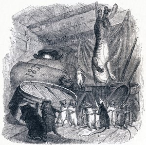 Kočka a stará krysa (Le chat et un vieux rat) - Bajky od La Fontaine od Grandville