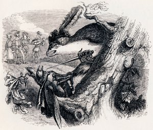 Drak a slavík (Le milan et le rossignol) - Bajky od La Fontaine od Grandville