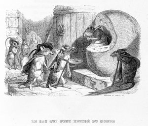 Krysa, která se stáhla ze světa - v “”Bajkách”” de La Fontaine, nemocný. od Grandville od Grandville