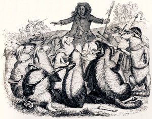 Pastýř a jeho stádo - Bajky od La Fontaina od Grandville