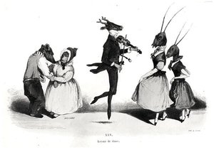 Pár psů ze série Les Metamorphoses du Jour od Grandville