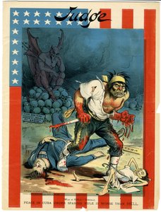 Válka je peklo - Sherman, Mír na Kubě pod španělskou nadvládou je horší než peklo, ilustrace z časopisu Judge, 30. dubna 1898. od Grant E. Hamilton