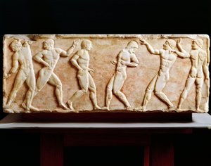 Greek Civilization, Stele depicting athletes at gymnasium, From Kerameikos necropolis in Athens, Greece, 510 BC od Greek
