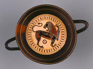 Laconian Black-Figure Kylix připisovaný malíři Hunt, kolem roku 540 př. n. l. (terakota) od Greek