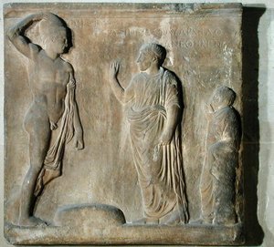 Reliéfní deska zobrazující obřad vzývání Thésea (mramor) od Greek