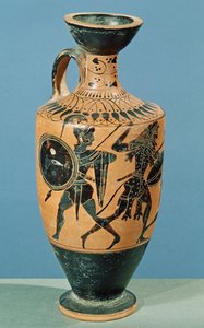Lekythos v půdním stylu, zobrazující Herkula a Amazonky (keramika) od Greek School
