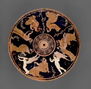 Pyxis v podkrovní červené postavě, detail víka zdobený ženami držícími žetony lásky a náhrdelníky, v blízkosti Medidias Painter (keramika) od Greek School