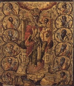 Christ in the Vine, část diptychu z Jónských ostrovů (olej na panelu) (viz také 49491) od Greek School