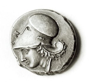Didrachma of Herakles: líc zobrazující Athénu (kov) od Greek School