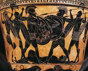 Řecká civilizace, Černofigurová keramika, Krater zobrazující boj o tělo Patrokla, Z Farsaly, Řecko