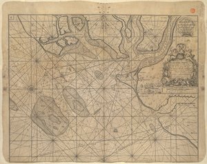 Mapa Severního moře věnovaná "Ye Honble Samuel Pepys Esq by Captain Greenvil Collins Hydrog to the King 1686".