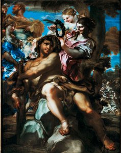 Herkules vítán na Olympu Znázornění Apoteózy Herkula (Hérakles) vítán mezi bohy na Olympu, to je koruna vavřínů. Obraz Gregoria De Ferrariho (1647-1726) Soukromá sbírka