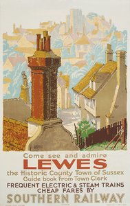 Lewes, reklamní plakát Southern Railway (barevné lito)