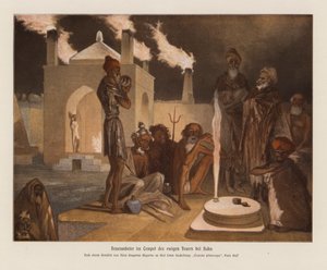 Uctívači v Atešgahu v Baku (barevná litografie)