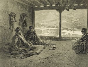 Přednáška šaría v Khosrakhu, Dagestán, deska 50 z knihy o Kavkaze, vyryla Adolphe Mouilleron (1820-81), vydal Alfred Leon Lemercier, Paříž, 1847 od Grigori Grigorevich Gagarin