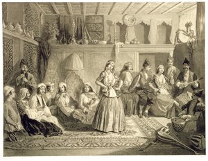 Odpočinková místnost poblíž lázní v Shemakha, na Shirvanskaya Steppe, deska 40 z knihy o Kavkazu, vyryta Charlesem Claudem Bachelierem a hospodou Adolphe Bayot (1810-66). od Alfreda Leona Lemerciho od Grigori Grigorevich Gagarin