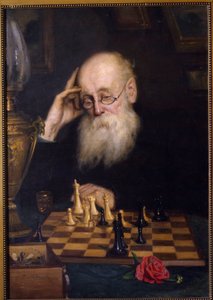 Šachy proti sobě (Šachy se sebou samým). Obraz Grigorije (Grigoriy, Grigory) Grigoryevich Myasoyedov (Myasoedov, Miasoedov) (1834-1911), olej na plátně
