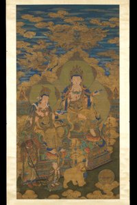 Dvě verze bódhisattvy Guanyin, cca 1750 (inkoust a barva na hedvábí) od Guanpeng (after) Ding