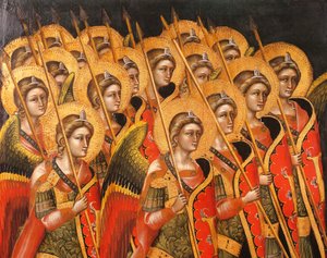 Ozbrojená skupina andělů, Guariento (aktivní 1338-zemřel v roce 1367 nebo 1370), detail