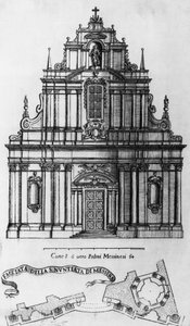 Fasáda a uspořádání kostela Zvěstování Panny Marie v Messině, rytina Guarino Guarini (1624-1683), Itálie od Guarino Guarini