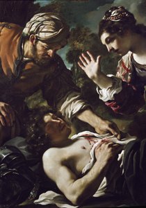 Herminie (Erminia) objevuje Tancrede wits (detail) od Guercino