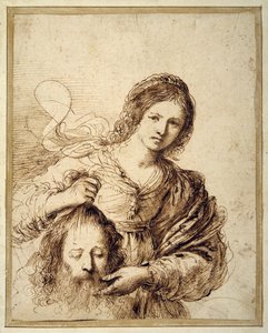 Judith s hlavou Holoferna (pero a hnědý inkoust na krémovém papíře)