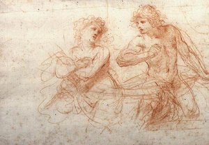 Studie nahého muže a ženy (červená křída) od Guercino