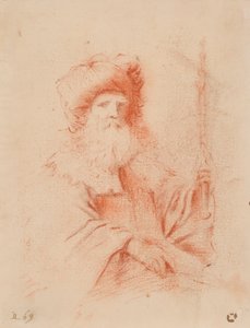 Náčrt vousatého muže v turbanu (červená křída na papíře) od Guercino