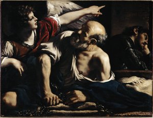 Svatý Petr osvobozuje andělem - Olej na plátně, kolem roku 1622 od Guercino
