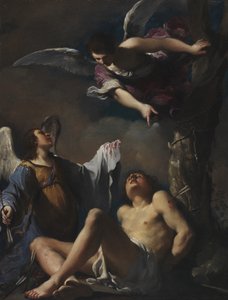 Svatý Šebestián za pomoci dvou andělů od Guercino