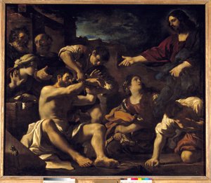 Vzkříšení Lazara. Obraz Giovanni Francesco Barbieri Guerchin v Il Guercino (1591-1666). 1619 ne. 2,01 x 2,33 m od Guercino