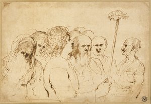Skupina figurek se sovou na tyči od Guercino