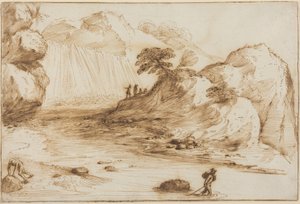Krajina s vodopádem od Guercino
