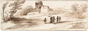 Krajina s hradem a postavami od Guercino