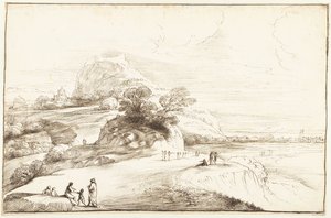 Horská krajina s dalekým výhledem od Guercino