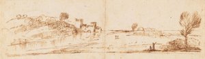 Panoramatická krajina s řekou od Guercino