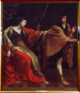 ""Žena Josefa a Potifara"" (manželka Josefa a Potifara) Josef prchající před Potifarovou manželkou (Potifar) a snaží se ho svést. Obraz Guido Reni, známý jako Le Guide (1575-1642) 1626 Puškinovo muzeum, Moskva od Guido Reni