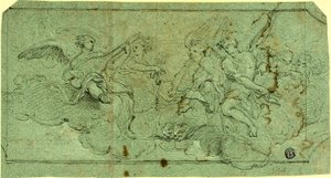 Hudební andělé v oblacích (recto); Sedící klerik (verze) od Guido Reni