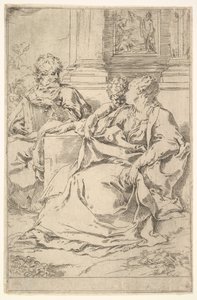 Svatá rodina s biblickou scénou v pozadí. od Guido Reni