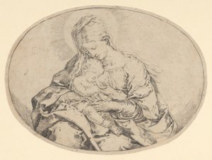 Panna drží malého Krista, oválná kompozice, ca. 1600-1640. od Guido Reni