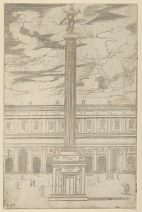 Triumfální sloup s ženskou postavou Slávy držící na vrcholu trubku, dočasný dekor..., 1598. od Guido Reni
