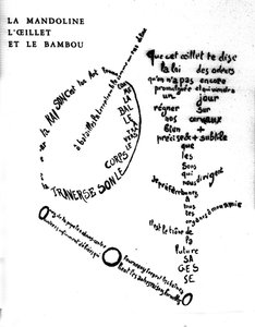 Kaligram od Guillaume Apollinaire (1880-1918): „Mandolína, karafiát a bambus““