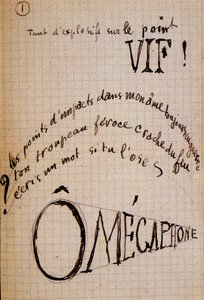 Kaligram Guillauma Apollinaira - v "Du coton dans les oreilles", autografní rukopis o 17 listech