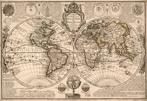 Carte generale de la terre - ou mappe monde auec les quatre principau  sistemes  les figures des sept planetes le touton les nouvelles obseruations. LOC 2017585685 od Guillaume Danet
